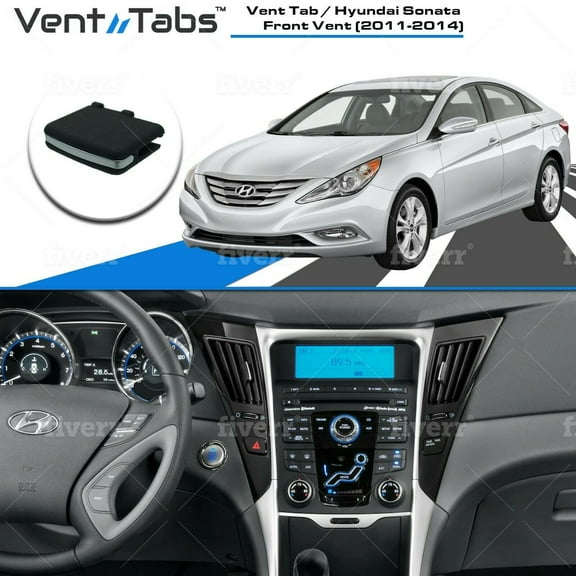 Vent Tabs A/C Air Vent Clip -Hyundai Sonata 2011-2014 -Black/Chrome-Side Vent