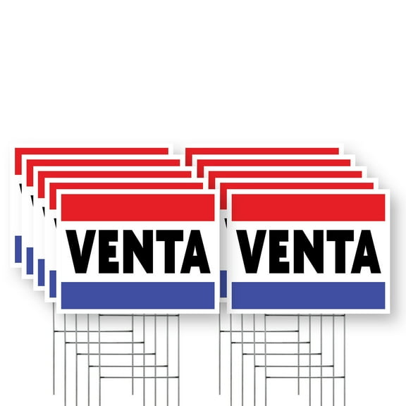 Venta Yard Sign 10 Pack of 12 Inch x 16 Inch Single Sided Weatherproof Heavy-Duty Plastic with Stake | Spanish Sale Promotions, Retail Discounts, Professional Display | Made in USA