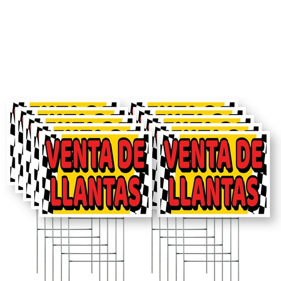 Venta de Llantas Yard Sign 10 Pack of 12 Inch x 16 Inch Single Sided Weatherproof Heavy-Duty Plastic with Stake | Spanish Tire Sales, Affordable Auto Products, Bold Display | Made in