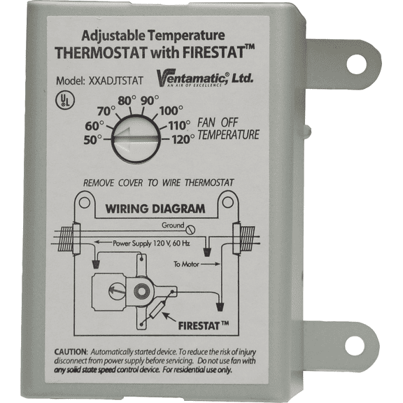 Ventamatic Power Attic Vent Thermostat with Firestat - Single Pack  Residential Use, Standard Application