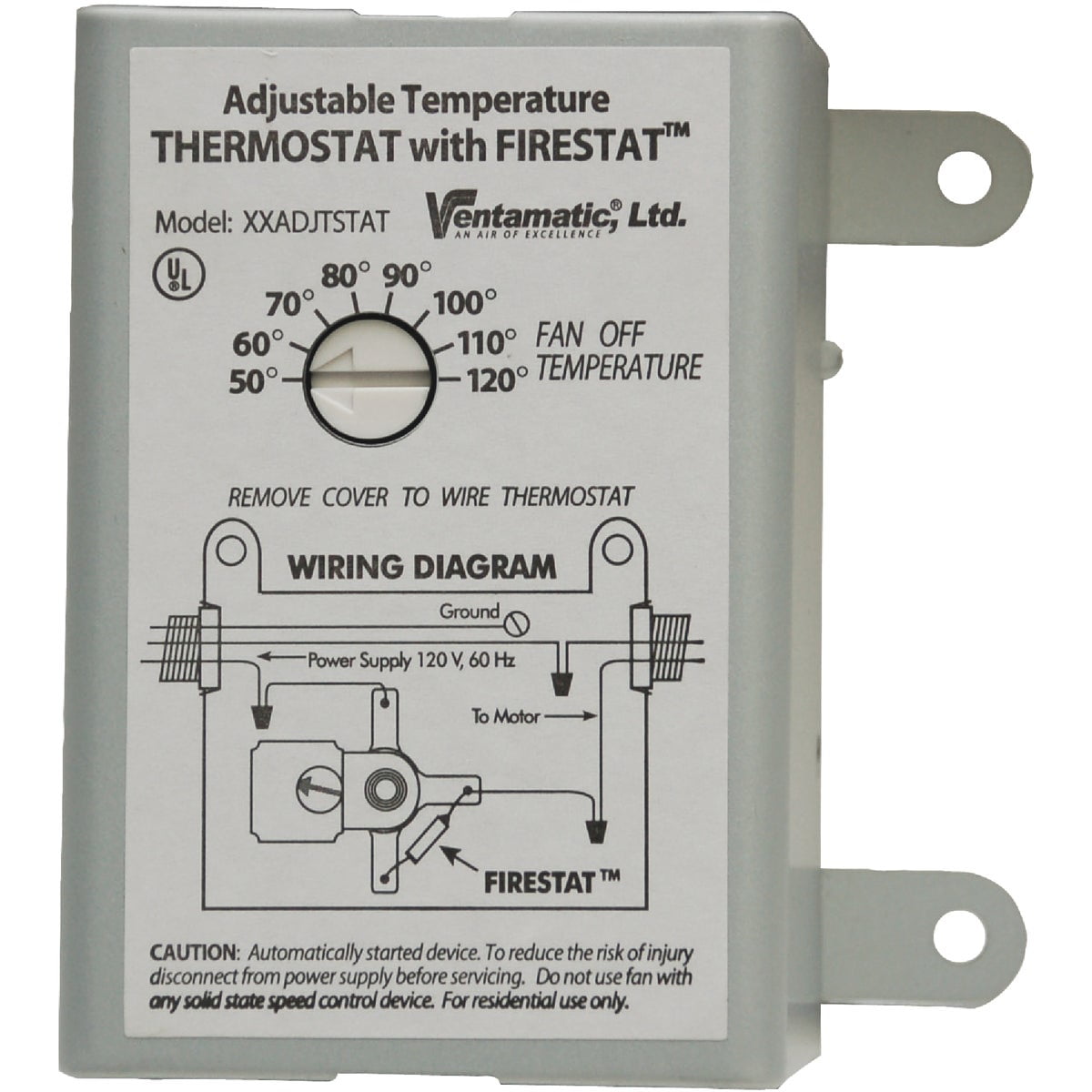 Ventamatic XXFIRESTAT 10-Amp Adjustable Programmable Thermostat with Firestat for Power Attic Ventilators, Replacement Thermostat Pack of 5