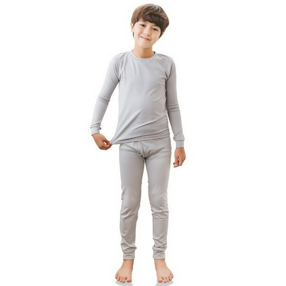 Ventana Boys Thermal Underwear Set - Waffle Knit Cotton Blend Long Johns, Fleece Lined Comfortable 2-Piece Sleepwear & Pajamas with Top Pants