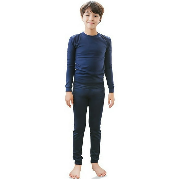Ventana Boys Thermal Underwear Set - Waffle Knit Cotton Blend Long Johns, Fleece Lined Comfortable 2-Piece Sleepwear & Pajamas with Top Pants