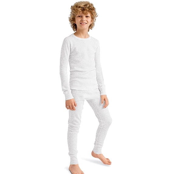Ventana Boys Thermal Underwear Set - Waffle Knit Cotton Blend Long Johns, Fleece Lined Comfortable 2-Piece Sleepwear & Pajamas with Top Pants