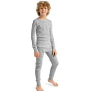 VENTANA Boys Thermal Underwear Set - Waffle Knit Cotton Blend Long Johns, Fleece Lined Comfortable 2-Piece Sleepwear & Pajamas with Top Pants