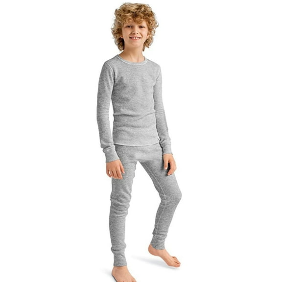 Ventana Boys Thermal Underwear Set - Waffle Knit Cotton Blend Long Johns, Fleece Lined Comfortable 2-Piece Sleepwear & Pajamas with Top Pants