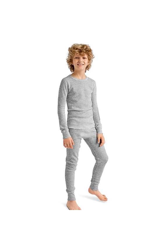 Boys Thermal Underwear Set - Waffle Knit Cotton Blend Long Johns, Fleece Lined Comfortable 2-Piece Sleepwear & Pajamas with Top Pants