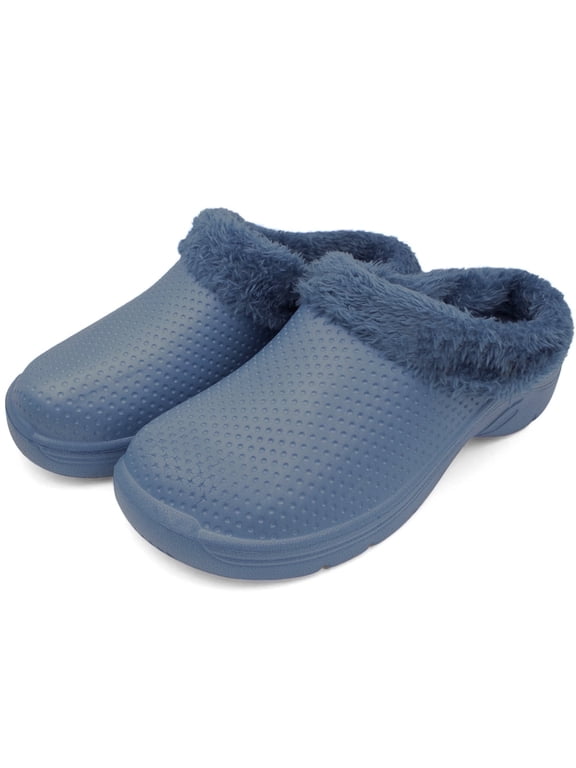 Men’s Winter Clog Fuzzy Warm Indoor Outdoor Nursing Shoes Comfy Slip