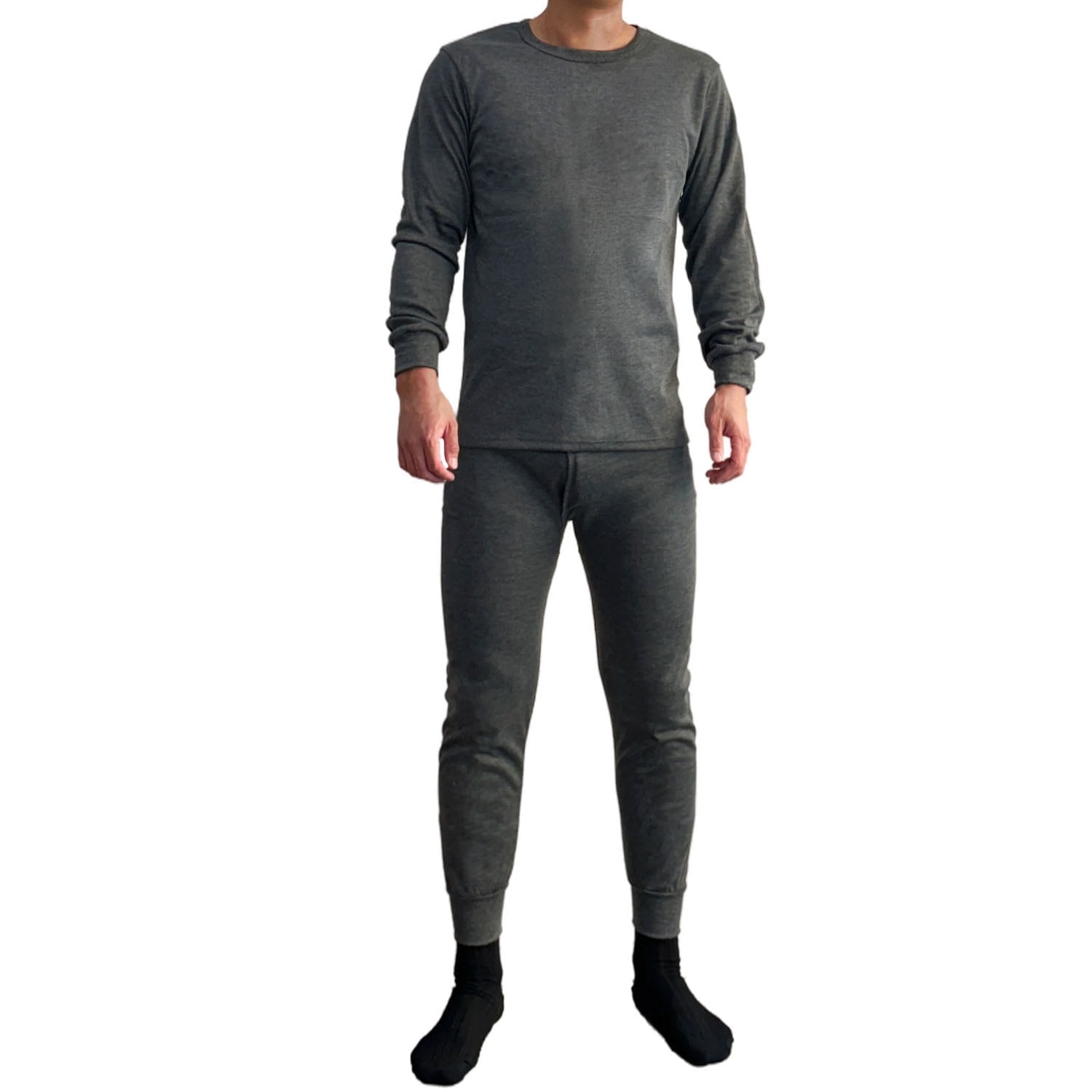Men’s Fleece‑Lined Thermal Underwear Set – Double‑Sided Brushed Long Johns & Crewneck Top