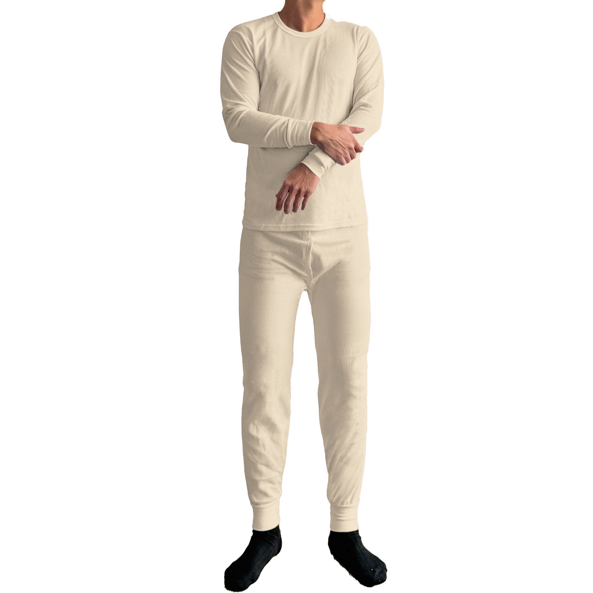 Men's 100% Cotton Long Johns Thermal Underwear Two Pieces Set-XL-Dark Gray