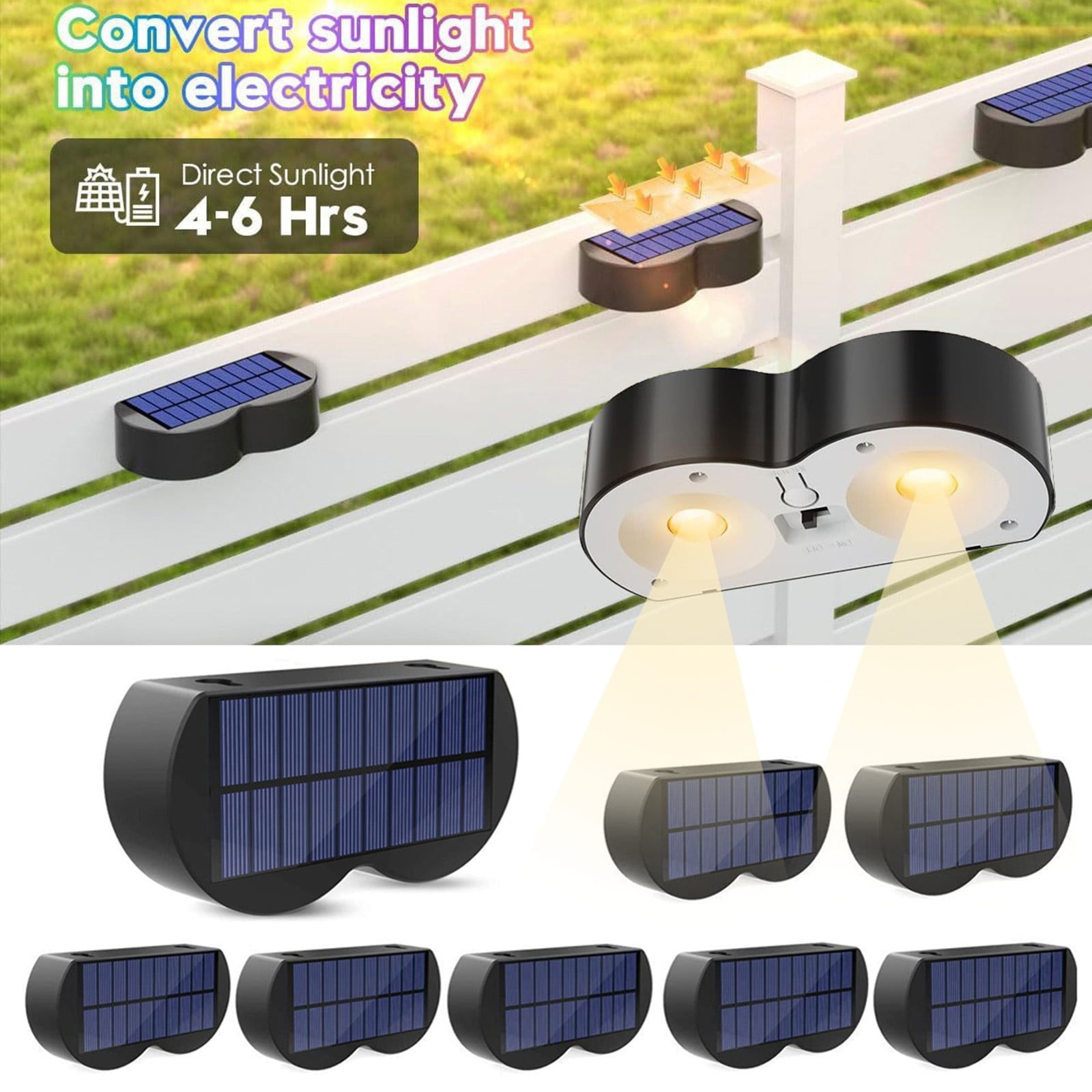 Ventas estacionales, Lmpara de pared LED con vibraciones solares para patio y valla al aire libre, color blanco clido y fro, 8 Uds. Akmoler