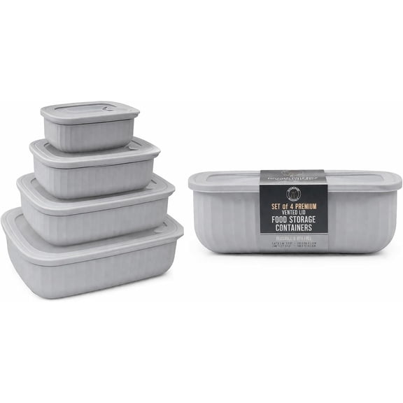 Vented BPA-Free Plastic Food Storage Containers with Lids, Light Gray (4 Count)