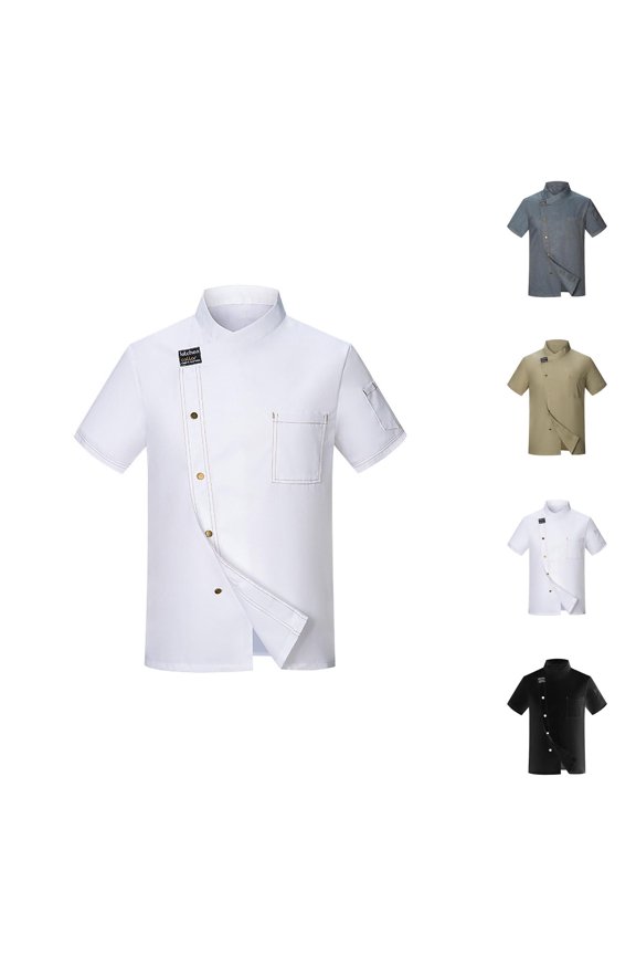 Vented Chef Coat Men Summer Short Sleeve Breathable Chef Jacket Kitchen Work Uniform