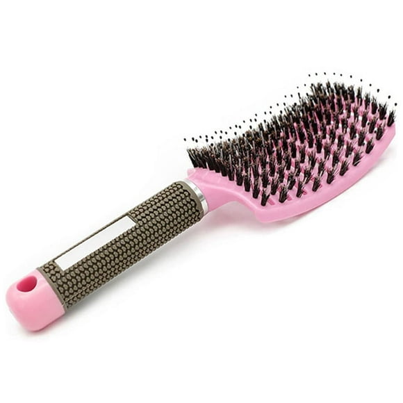 Vented Curved Boar Bristle Hair Brush Detangling Paddle Brush for Curly Fine Wavy Natural Tangled Hair, Quick Blow Dry Brush Anti-frizz Styling Hairbrush for Women and Men, Wet or Dry Use