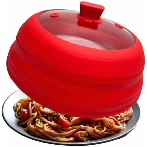 Vented Glass Microwave Plate Cover for Food, Collapsible Microwave Splatter Guard, Silicone Splatter Cover, Foldable Microwave Lid$$Home Decor, Kitchen, & Other