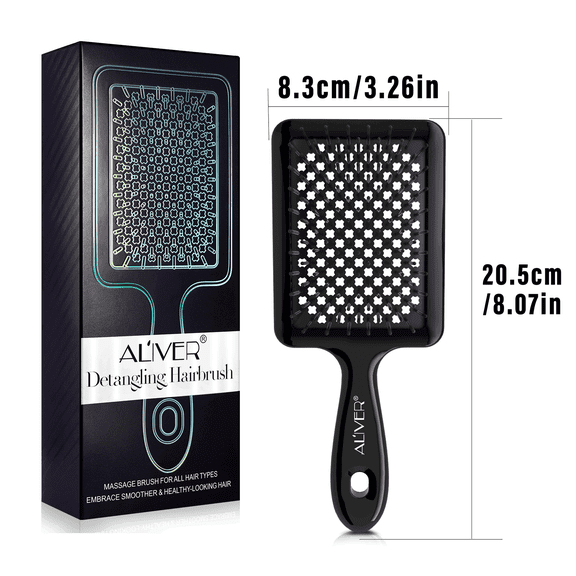 Vented Hair Brush - Lightweight Hollow Paddle Brush with Non-Slip Handle - Flexible Detangling Styling Tool for Men & Women - Black