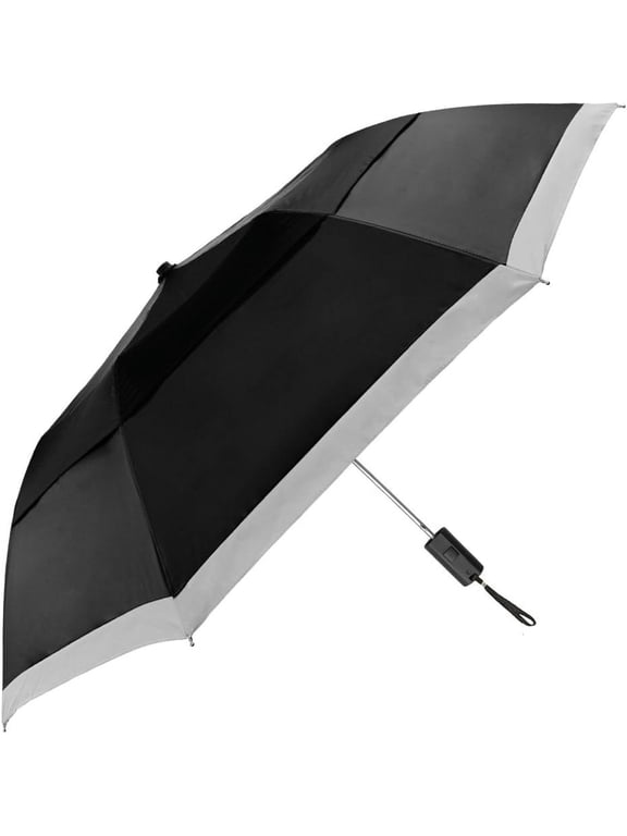 The Vented Lifesaver 42 inch Windproof Automatic Open Stick Umbrella for Rain, Portable Lightweight Strong Wind Vent Fiberglass Folding Travel Umbrella for Men & Women, Black