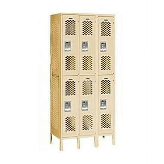 Vented Metal Locker - Double Tier - 3 Wide - Tan - Assembled