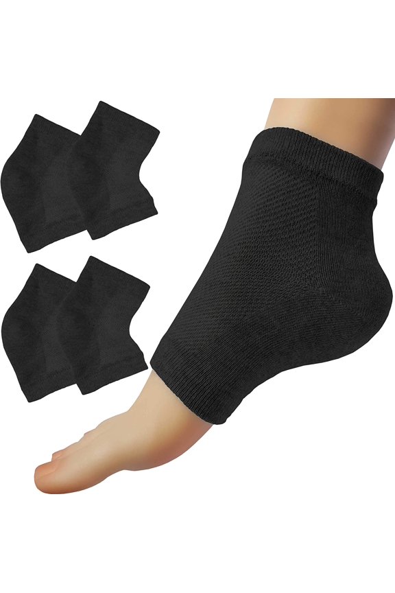 Vented Moisturizing Heel Socks Gel Lining Spa Sleeve Toeless Socks to Heal Protect Treat Dry Cracked Heels, 2 Pairs (Black)