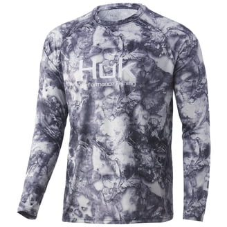 HUK Chemise de pêche à manches longues pour homme - Protection solaire - Bleu glacier - Taille S