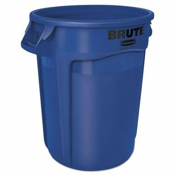 Vented Round Brute Container, 32 gal, Plastic, Blue | Bundle of 2