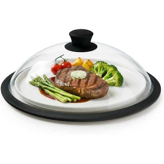 Vented Splatter Guard Microwave Glass Cover for  with Easy-Grip Handle, 10 inch (Inner Diameter 9.5"),   Grade Tempered Glass &   Rim with Steam Vent, Dishwasher Safe