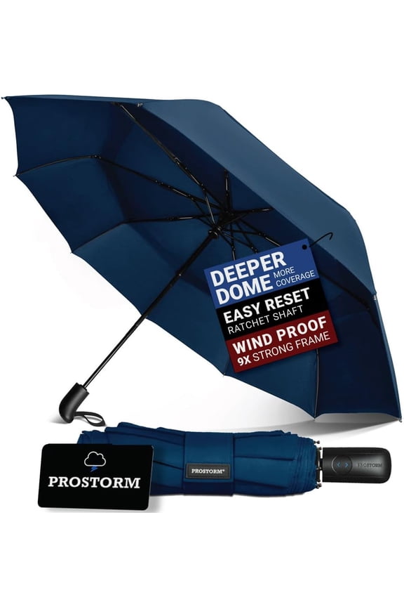 Vented Travel Umbrella | Strong Compact Windproof Umbrella | Top Pick by Wirecutter 2025 | Deep Dome Coverage | Auto Open/Close | Portable Pop Up with Large Coverage | Fits Car & Backpack