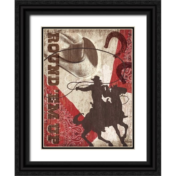 Venter, Tandi 25x32 Black Ornate Wood Framed with Double Matting Museum Art Print Titled - Round Em Up