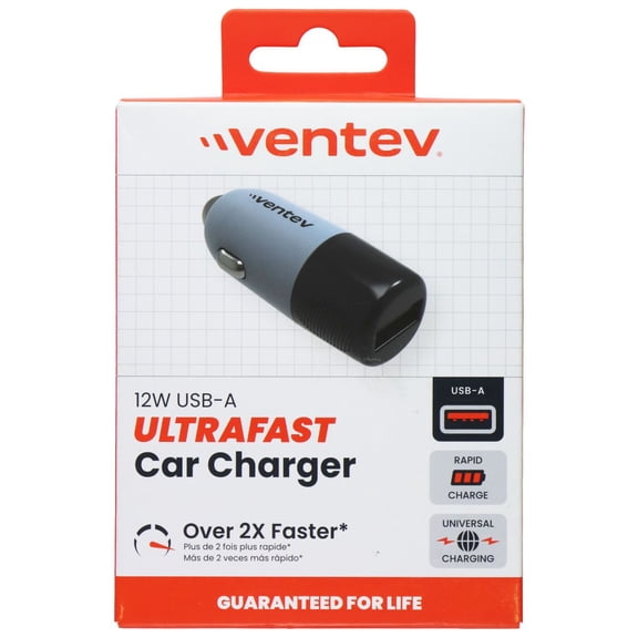 Ventev CC12-HDBX-82317 12W USB A Universal Car Charger - Dark Gray
