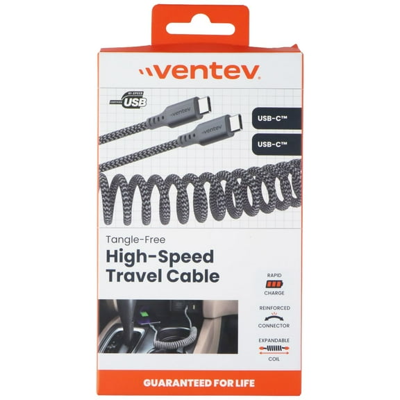 Ventev Charge/Sync Helix Coiled USB-C to USB-C Cable 3ft Gray Charge/Sync Cables