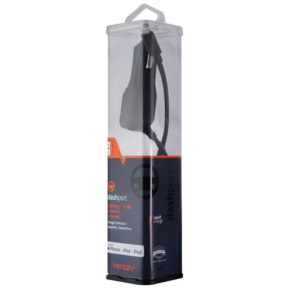 Ventev Coiled Car Charger with Connector and Extra USB Port - Black