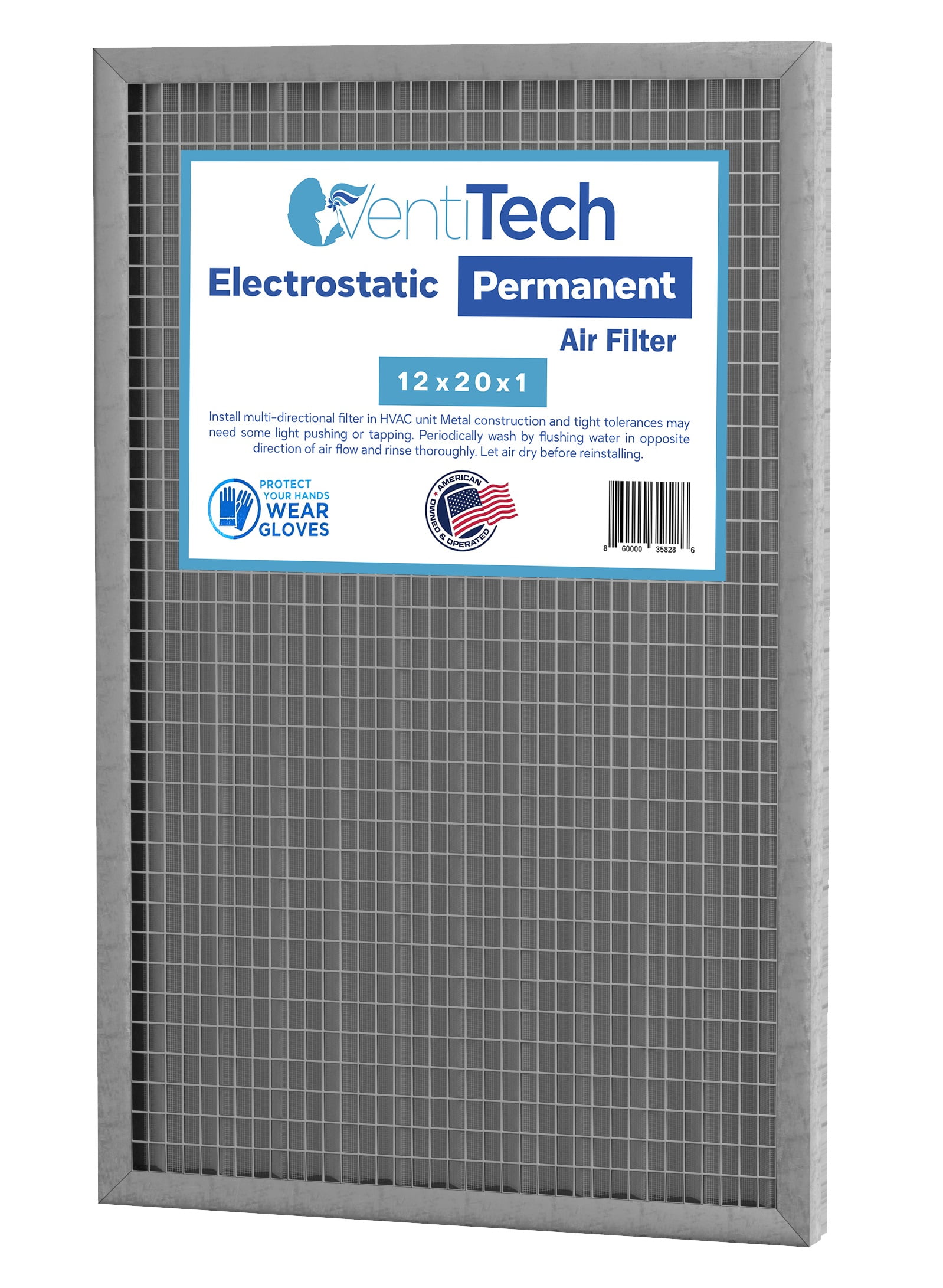 Venti Tech 12x20x1 Washable Electrostatic Air Filter. Reusable HVAC ...