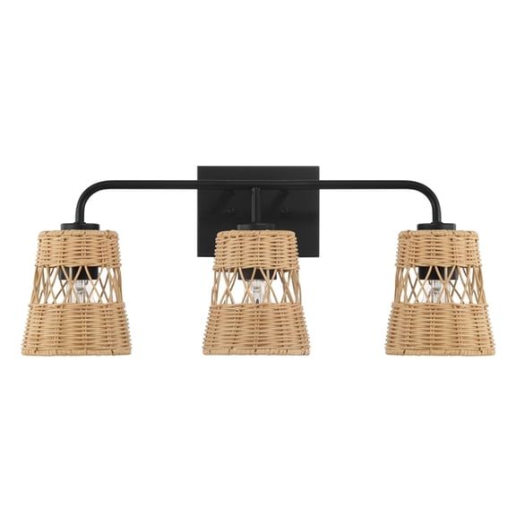 Venti Three-Light Rattan Wall Sconce with Black Metal Finish