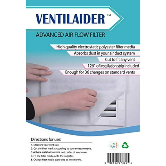 Ventilaider Complete Air Vent Filter Set 20" x 84" Electrostatic Media with 126" of Installation Tape 35+ Filters per Roll for HVAC, AC & Heating Intake Registers & Grilles