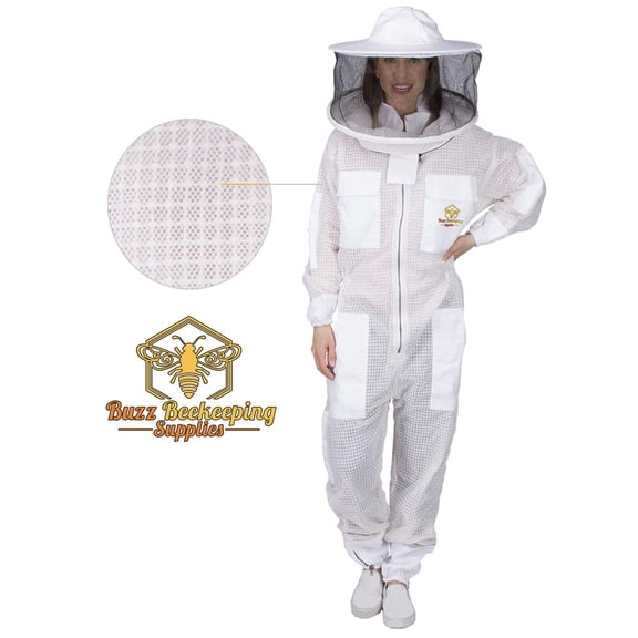 Ventilated Beekeeping Suit and Bee Family Stickers - YKK Metal Zippers - Men & Women - TOTAL PROTECTION - Self-Supporting Round Veil for Beekeepers - Easily Take On & Off - 8 Pockets - Bee Family Car