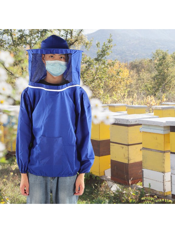 Ventilated Beekeeping Veil Jacket Outdoor Farm Beekeeper Protective Suit Blue 15.6 in / 39.5 cm