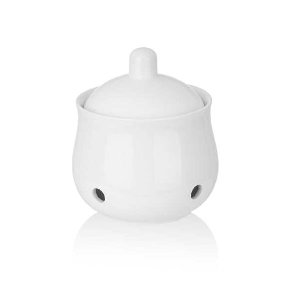 Ventilated Ceramic Garlic Keeper With Lid, White Garlic Storage Jar For Kitchen Counter, Breathable Garlic Saver Organizer For Ginger, Shallots & Dried Chilies, Farmhouse Kitchen Decor (4.5" X 3.7")