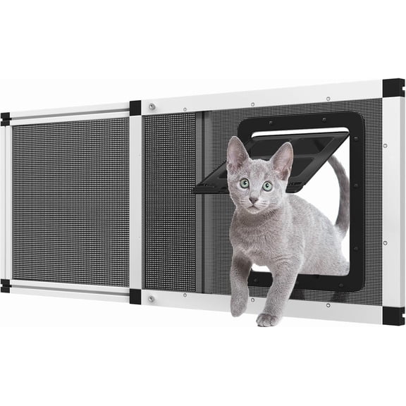 Ventilated Pet Door for Window, Fits 32"-38" Width Window, 2-Min Install | Aluminum Frame + Stainless Steel Mesh | Breathable Bug-Proof | Magnetic Closure Window Cat Door, Cat Door for Window Insert