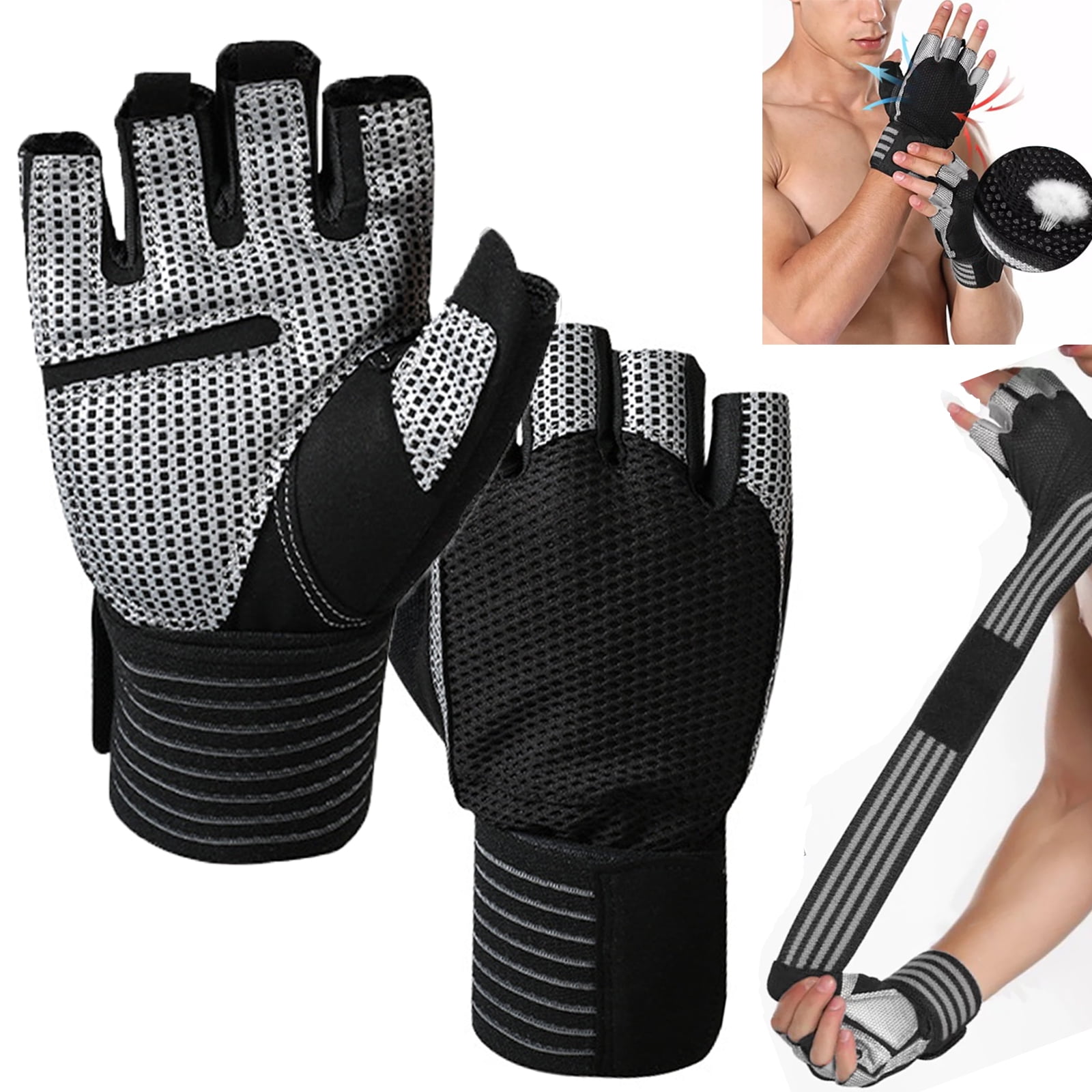Ventilated Weight Lifting Gym Workout Gloves with Wrist Wrap Support