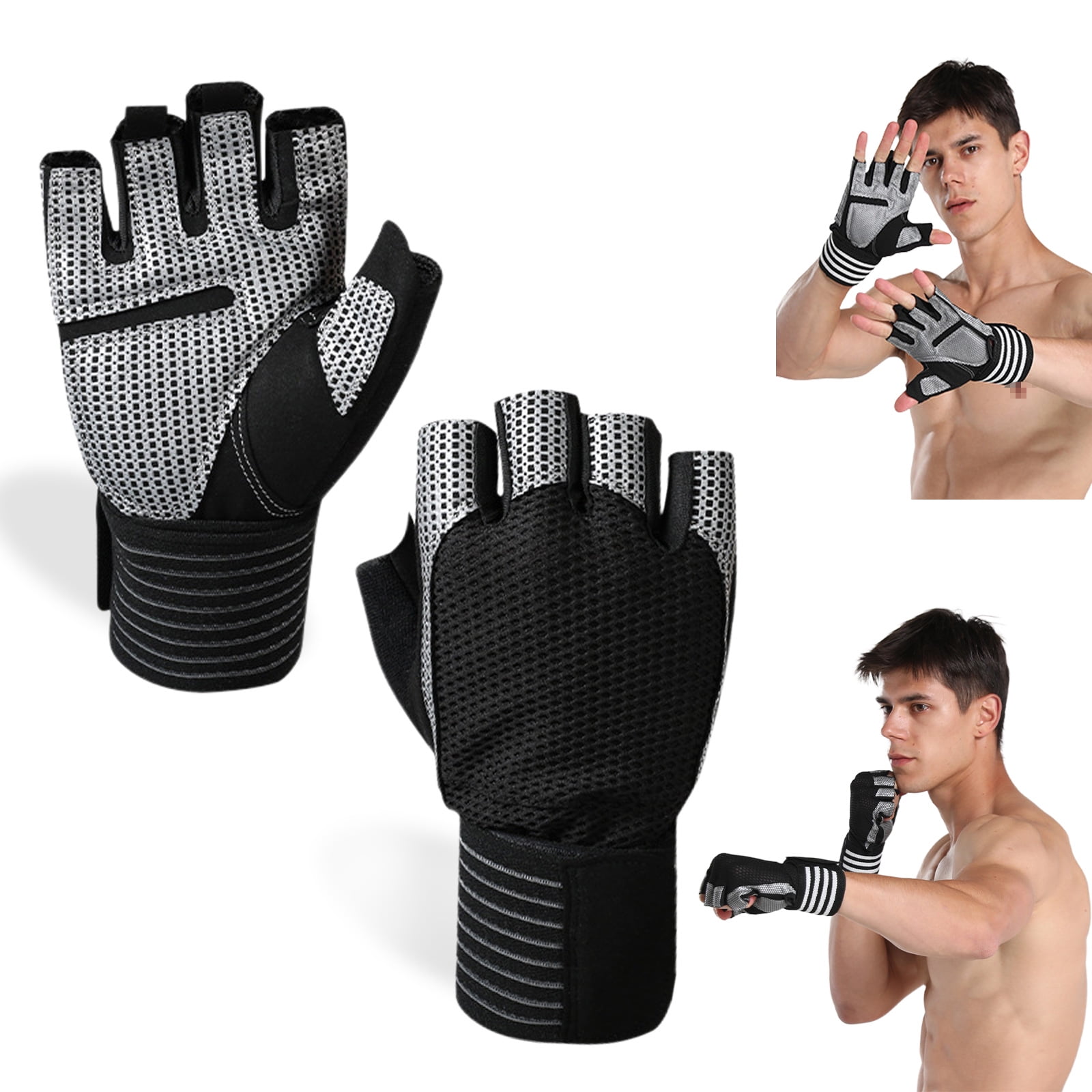 Ventilated Weight Lifting Gym Workout Gloves with Wrist Wrap Support ...