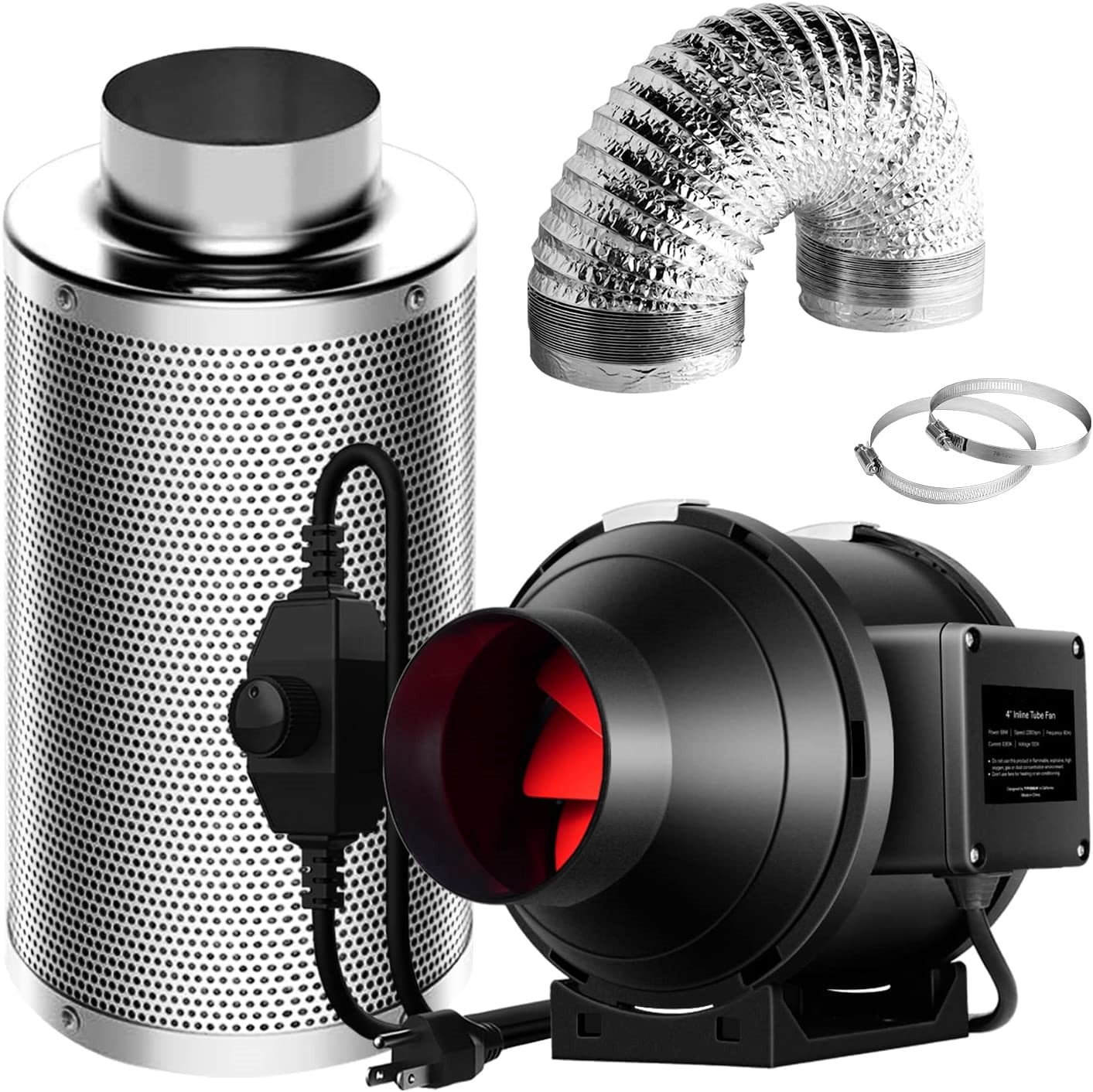 Ventilation Kit 4 Inch 190 CFM Inline Fan with Speed Controller, 4 Inch ...