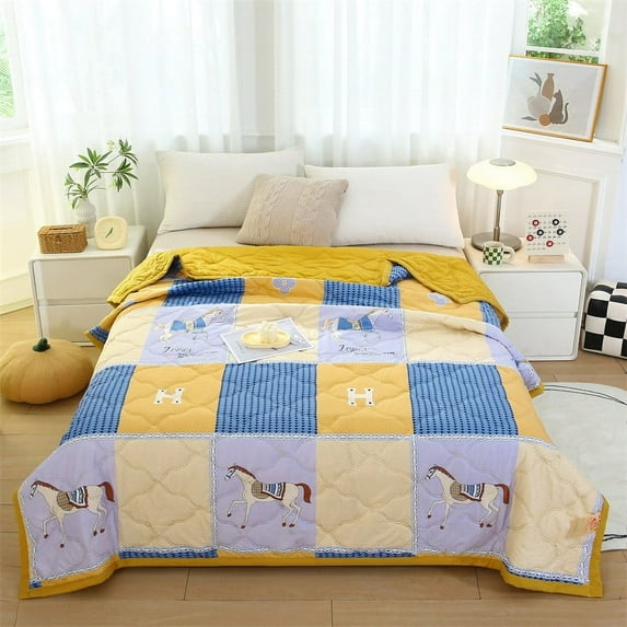 Ventilation Quilt Qwtwty Washable Cotton Printed Summer Quilt Thin Comforter Conditioned Blanket Guest Room Bedding