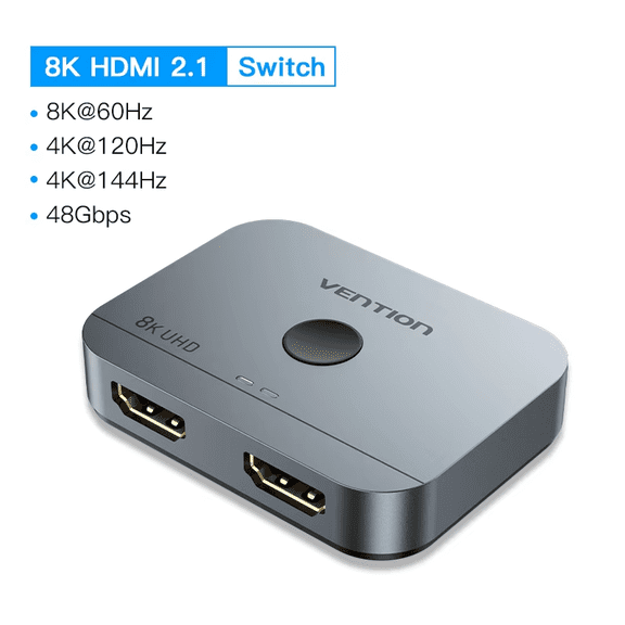 Vention 8K HDMI 2.1 Bi-Directional Switch, 2 in 1 Out / 1 in 2 Out Splitter Switcher, Compatible with PS5, PS4, Xiaomi TV Box and More