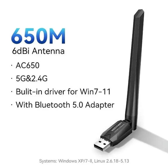 WiFi Adapter AC650 WiFi5 5G&2.4G USB WiFi Card Dongle for PC Desktop Laptop Wifi Antenna USB Ethernet Network Card