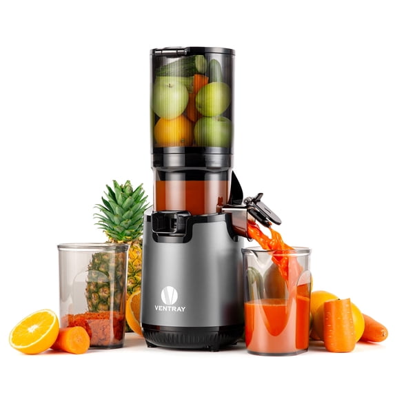 Ventray Slow Press Masticating Juicer with 5.1" Wide Feed Chute, Extra screw replacement, Includes Free Extra Auger - Black