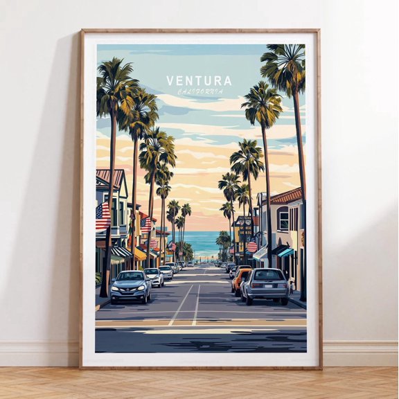 Ventura California Coastal Ocean View Wall Art,, Unframed Paper Poster 8x10in