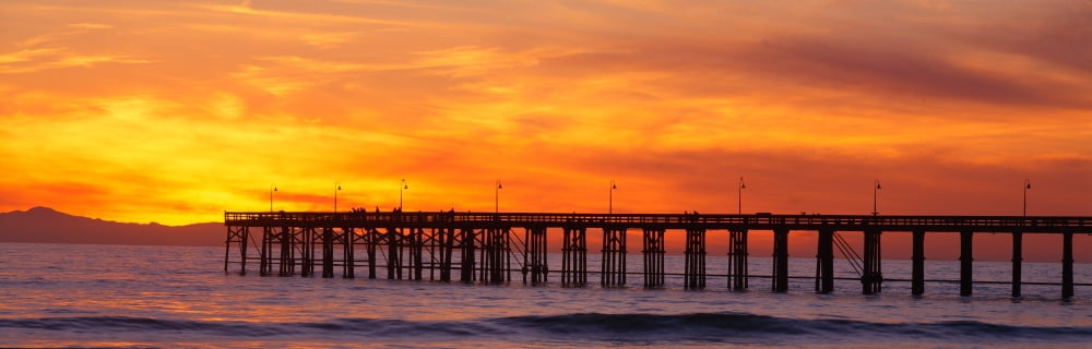 Ventura Pier and Pacific at sunset Ventura California Canvas Art - Panoramic Images (27 x 9)