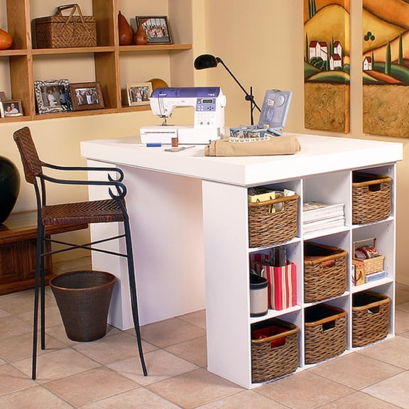 Venture Horizon Project Center Desk with Two 9-Cubby Bookcase Sides - White