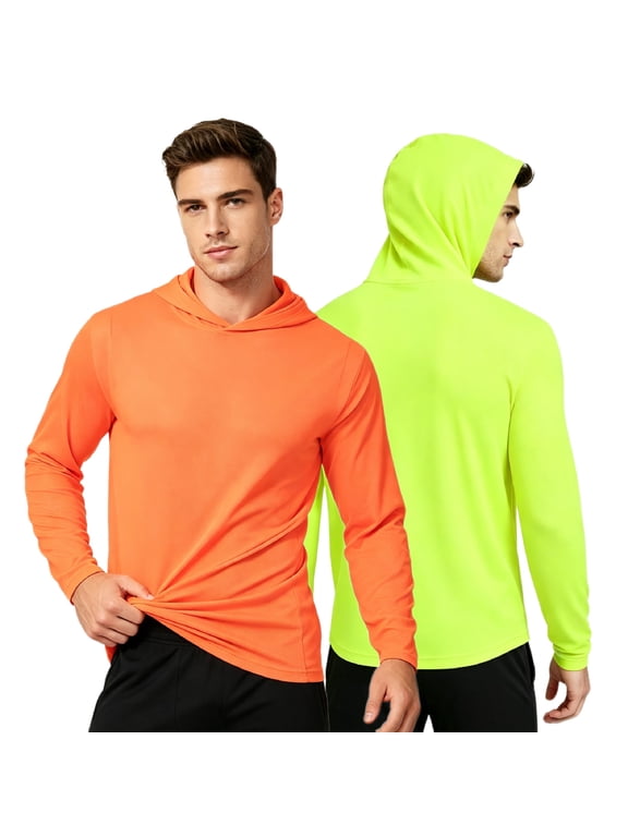 2 Pack Men's Lightweight Upf 50+ Outdoor Sun Protection Hoodie Durable Stretch Micro Mesh Moisture Wicking Quick Dry Long Sleeve Shirt