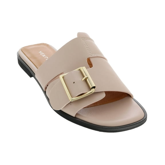 Ventutto Powder Pink Buckle Flat Leather Slide-6 for womens